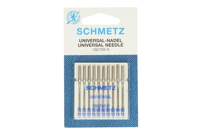 Schmetz universal symaskinenåle i størrelserne 70/10, 80/12 og 90/14