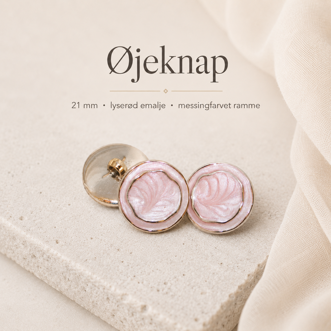 Messing øjeknap med lyserød emalje 21 mm