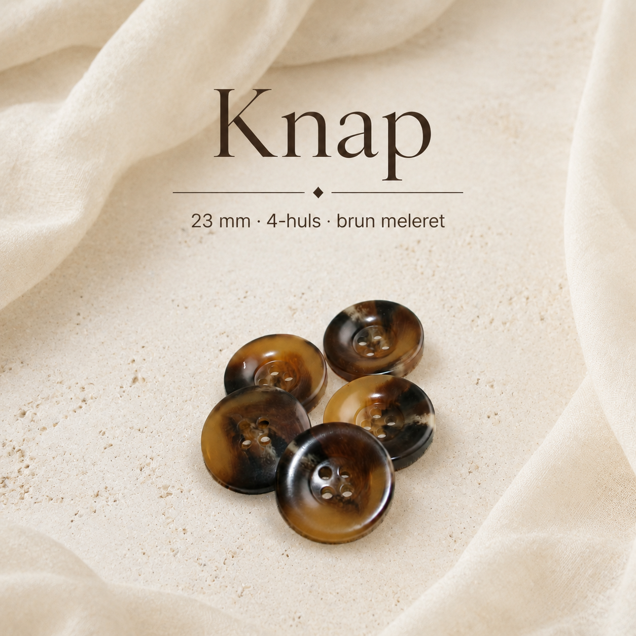 23 mm. brun meleret 4-huls knap