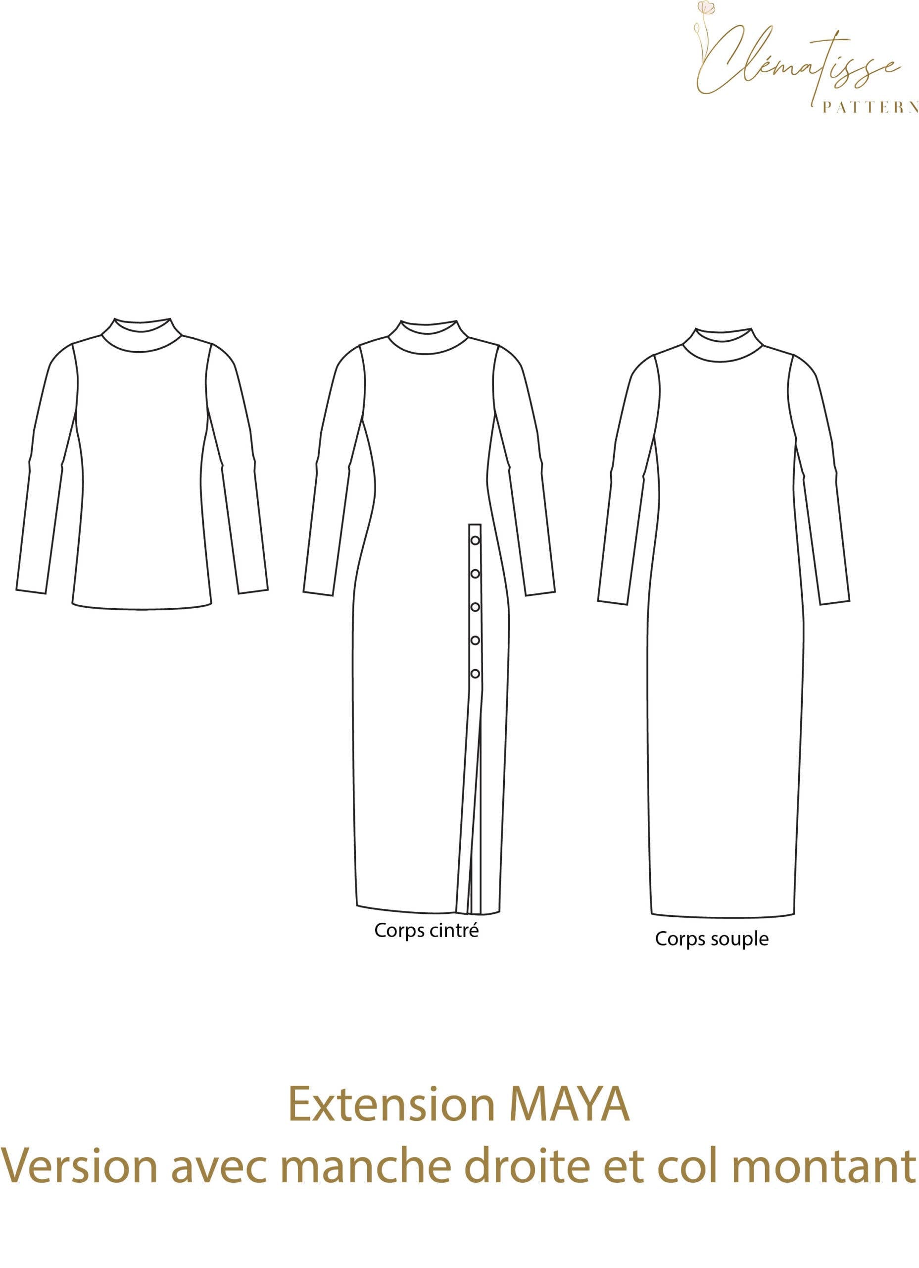 'Maya' kjole og bluse symønster (str. 34-52)