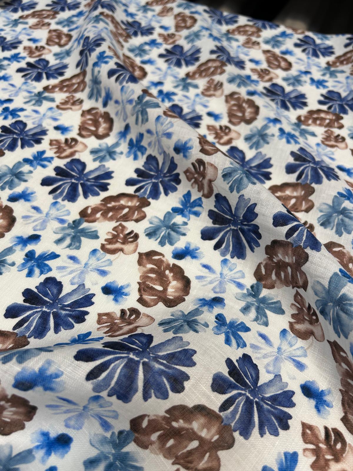 Fiore Blu – italiensk hørstof med blomsterprint