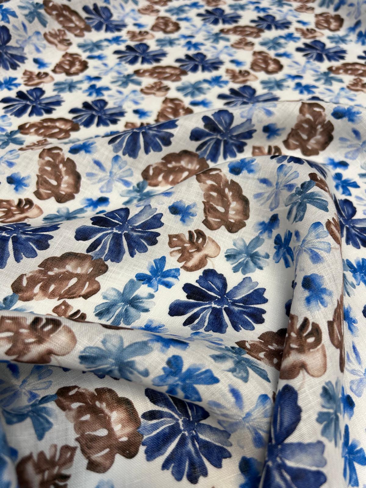 Fiore Blu – italiensk hørstof med blomsterprint