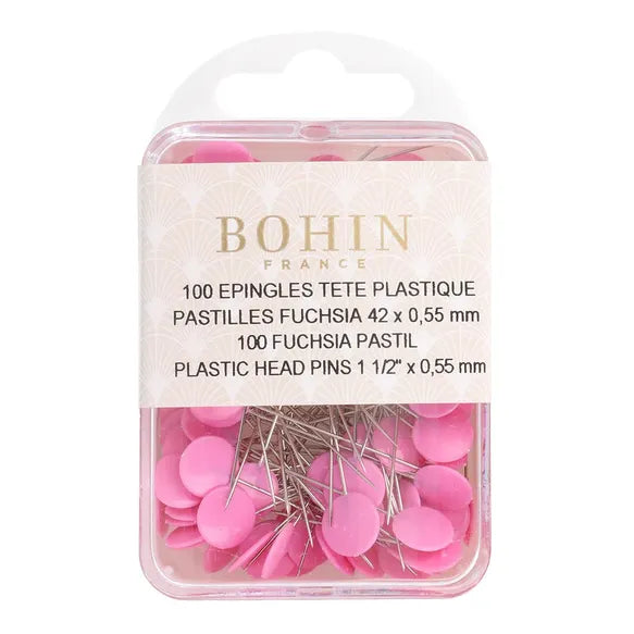 Knappenåle med fuchsia hoved (Ø 0,55 x L 42 mm)