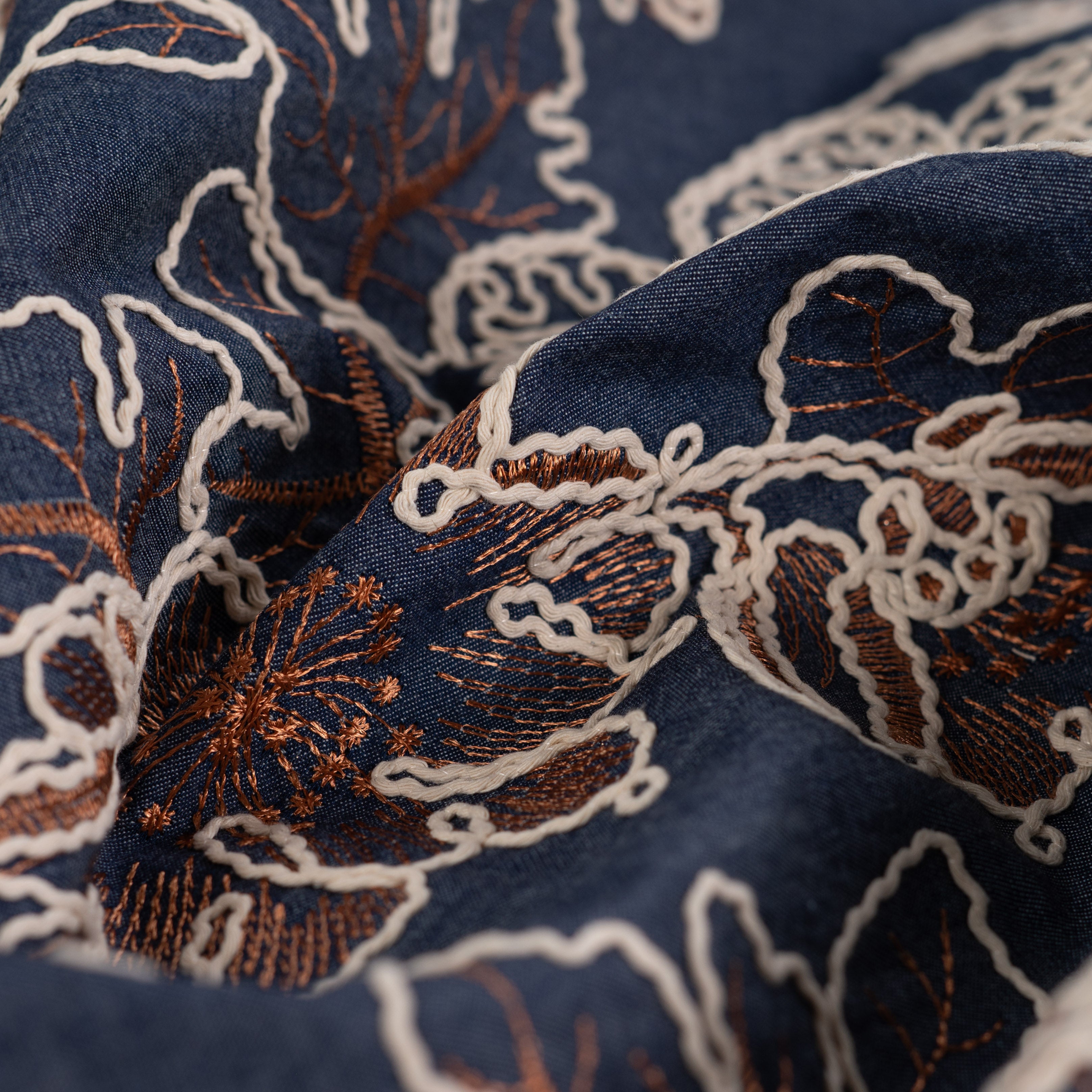 'Flowers Embroidery Denim' Bomuld
