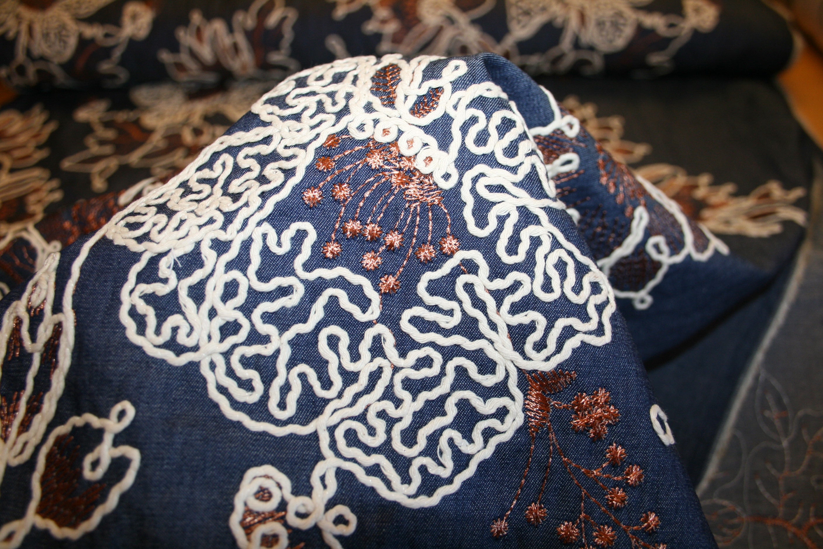 'Flowers Embroidery Denim' Bomuld