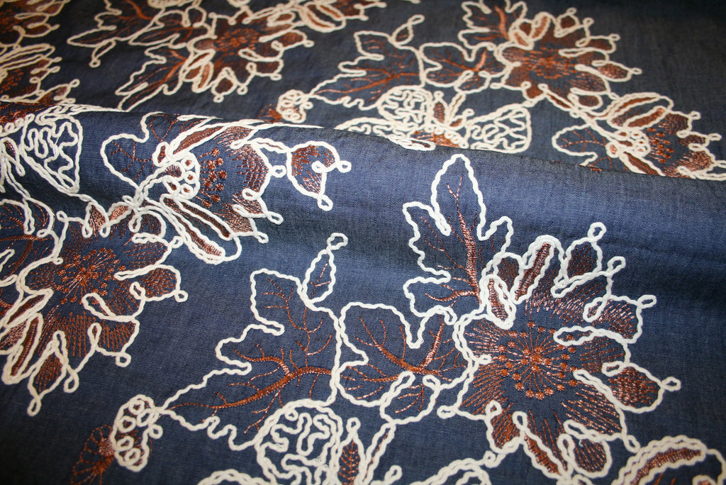 'Flowers Embroidery Denim' Bomuld