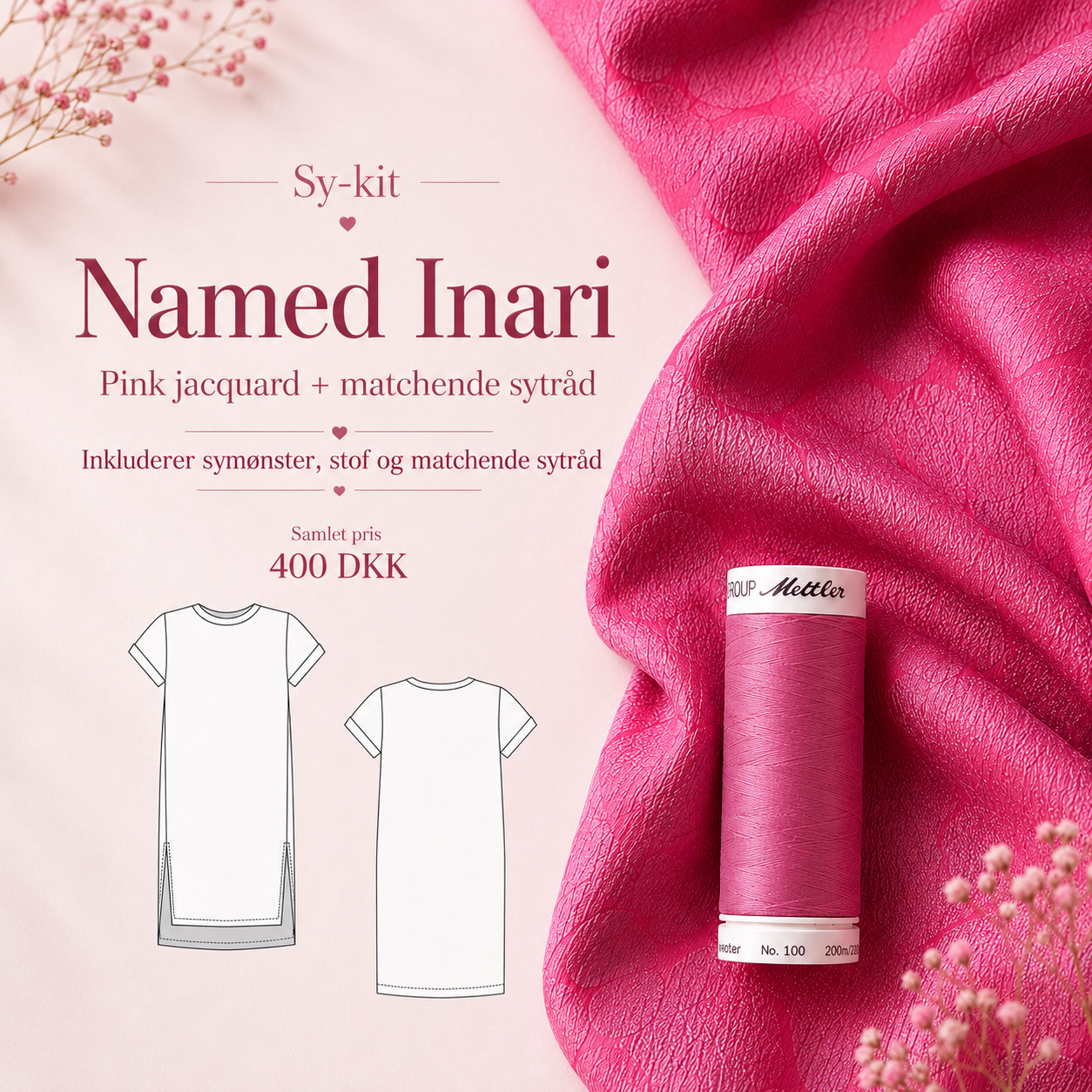 SYKIT: Inari kjole i pink jacquard