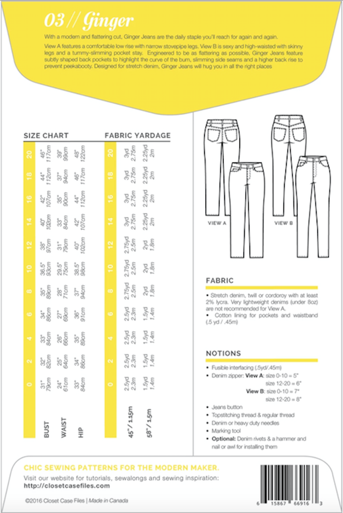'Ginger' jeans symønster (str. XS-XL)