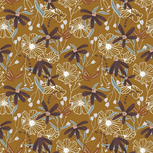 Blooms Mustard - bomuldsstof | Cotton + Steel