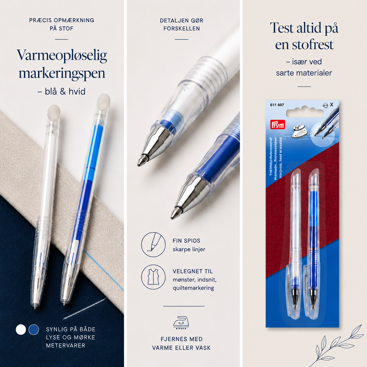 Prym 2-i-1 varmeopløselig markeringspen (blå & hvid) – 2 stk.
