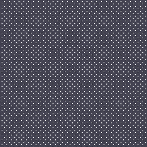 Mørkeblå bomulds poplin med hvide prikker