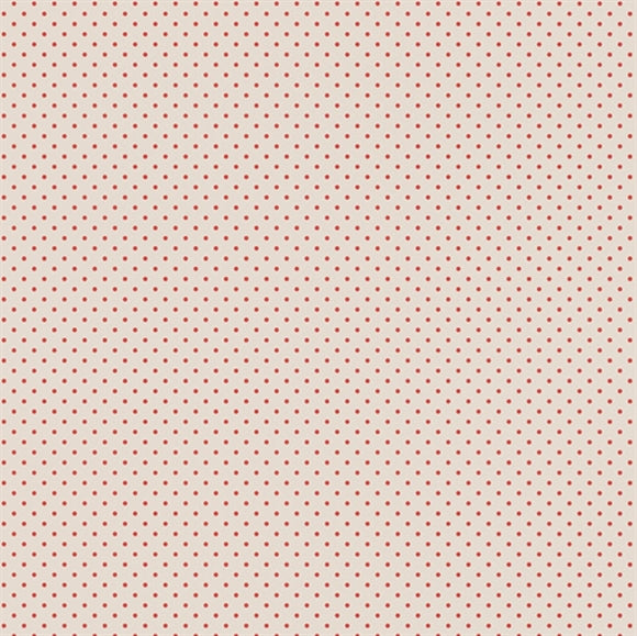 Flødefarvet bomulds poplin med røde prikker