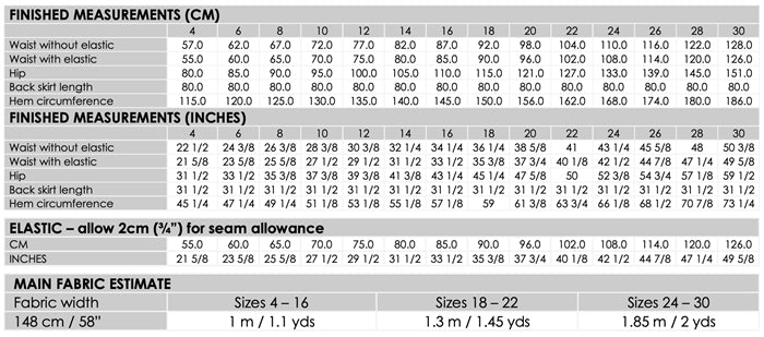 Northcote - symønster til nederdel (str. 32-44) | Style Arc