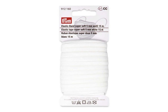 15 m. hvid elastik 5 mm.