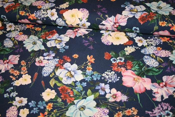 'Navy Flowers' Viscose