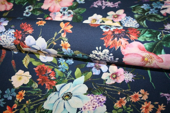 'Navy Flowers' Viscose