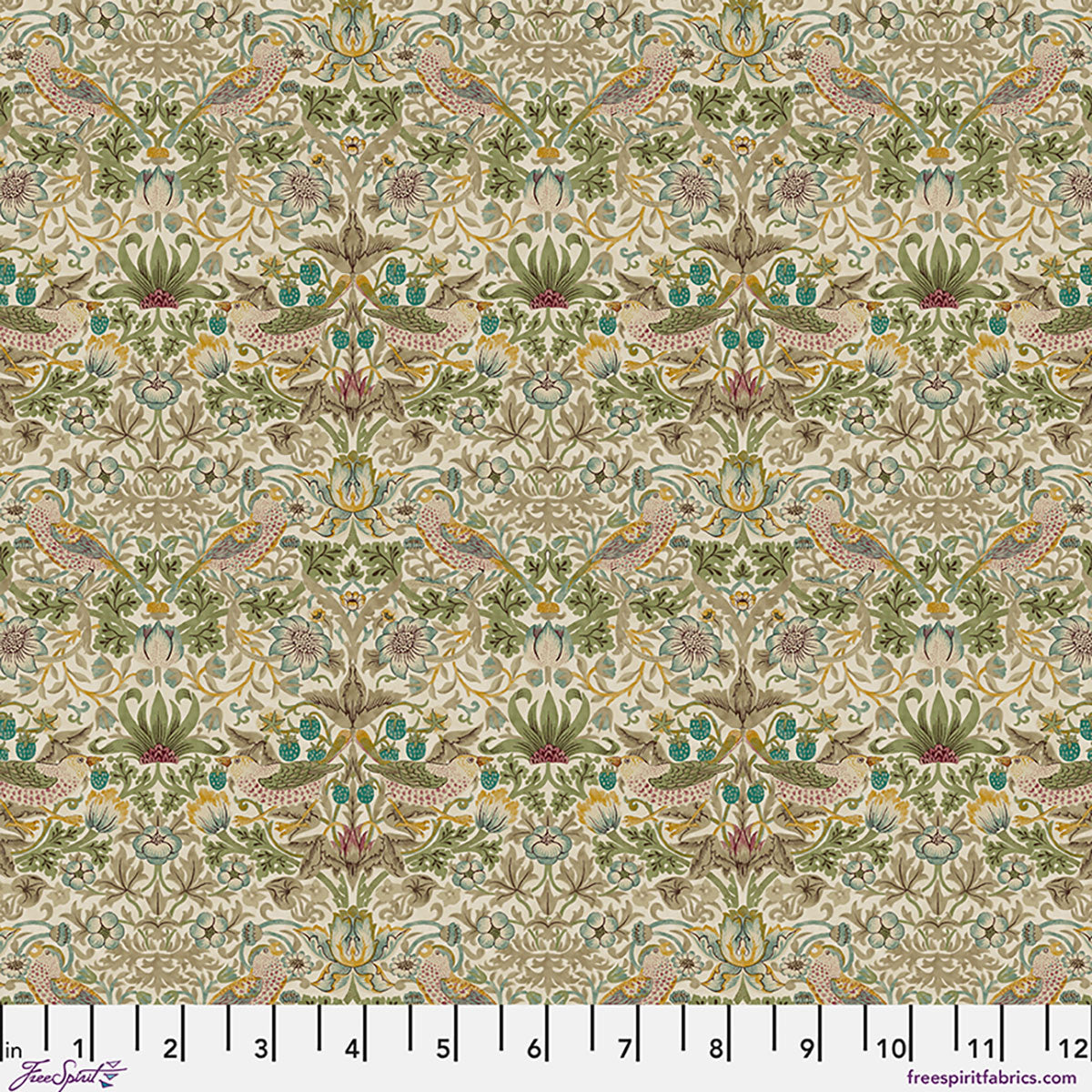 William Morris 'Mini Strawberry Thief - Old Gold' Bomuld