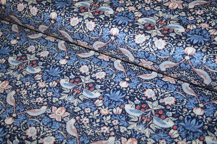 William Morris 'Mini Strawberry Thief Blue' Bomuld