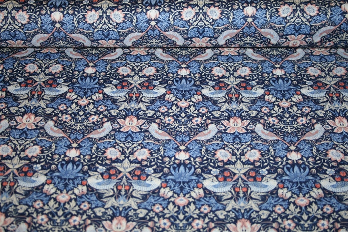 William Morris 'Mini Strawberry Thief Blue' Bomuld