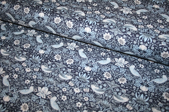 William Morris 'Mini Strawberry Thief Indigo' Bomuld