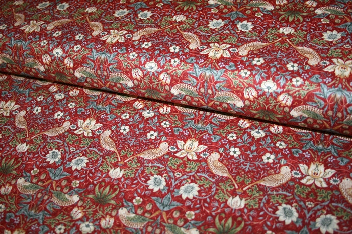 William Morris'Mini Strawberry Thief Red' Bomuld