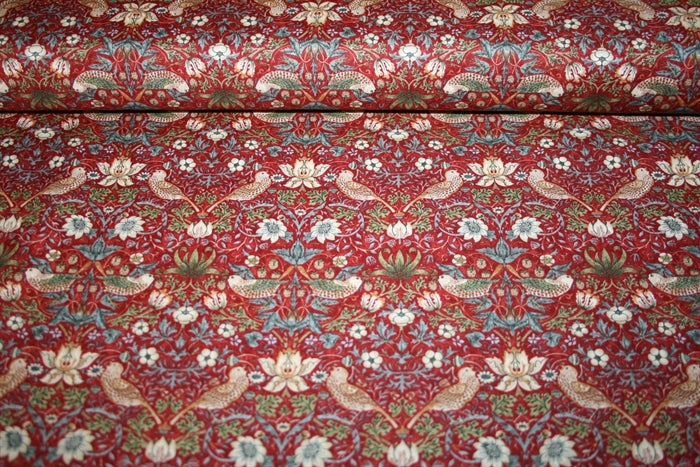 William Morris'Mini Strawberry Thief Red' Bomuld