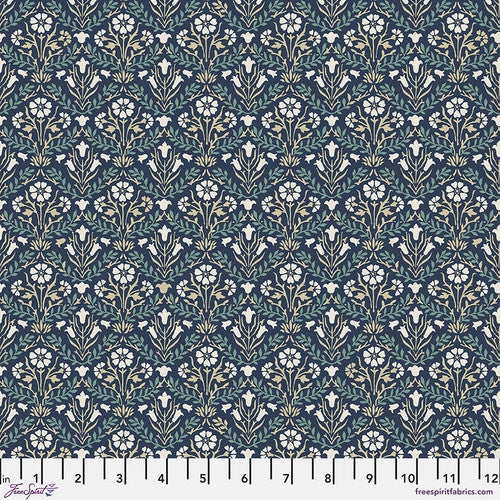 William Morris 'Bellflowers Navy' Bomuld