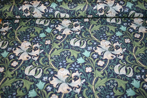 William Morris 'Golden Lily Navy' Bomuld