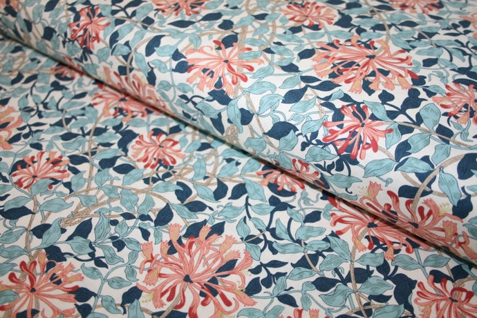 William Morris 'Honeysuckle Aqua' Bomuld