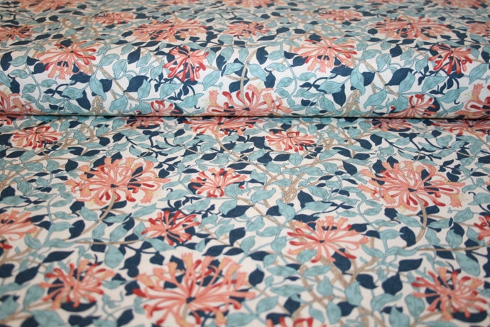 William Morris 'Honeysuckle Aqua' Bomuld