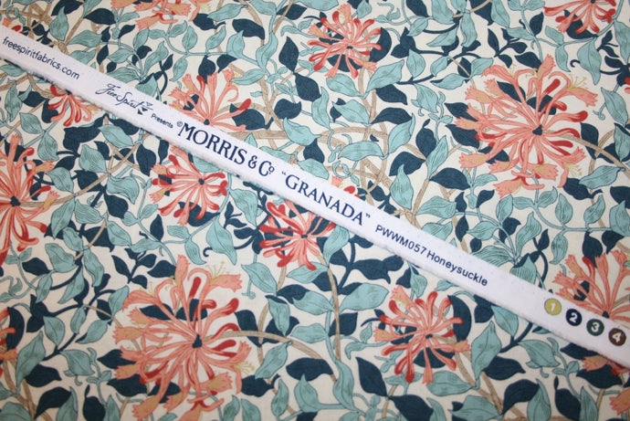 William Morris 'Honeysuckle Aqua' Bomuld
