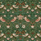 William Morris 'Medium Strawberry Thief Green' Bomuld