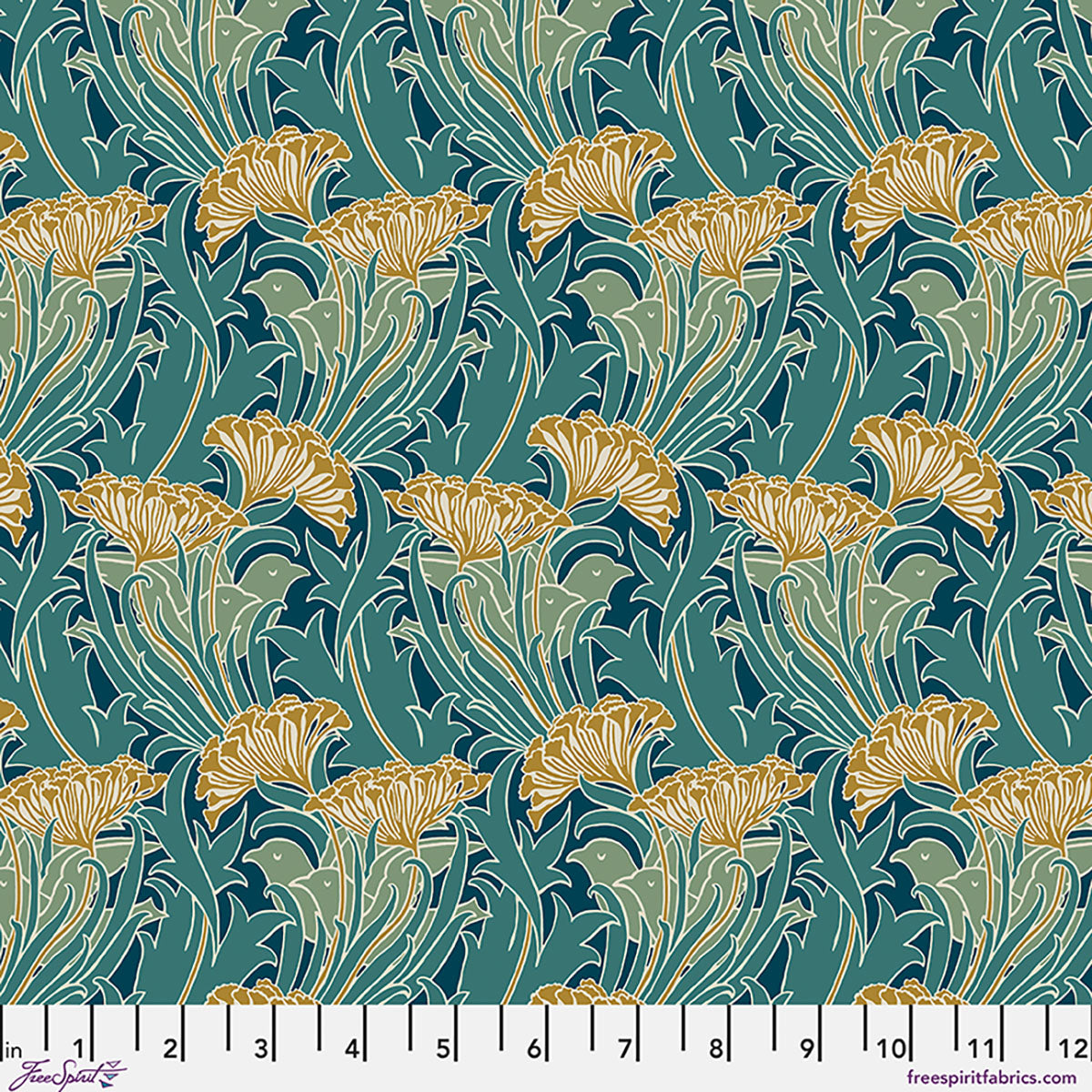 William Morris 'Laceflower Teal' Bomuld