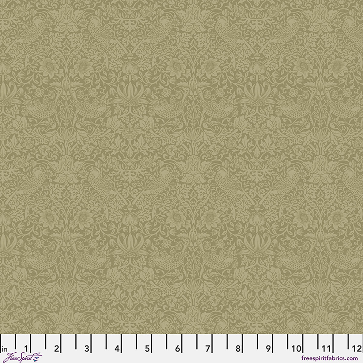 William Morris 'Tonal Strawberry Thief - Olive Fruit' Bomuld