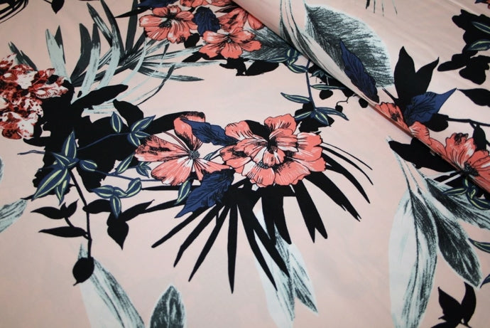 Pale Pink Blossom - bomuld med elastan
