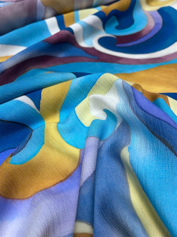 Serica Mediterranea III silkestof – 100% italiensk deadstock silke, 142 cm bred, til kjole og kimono