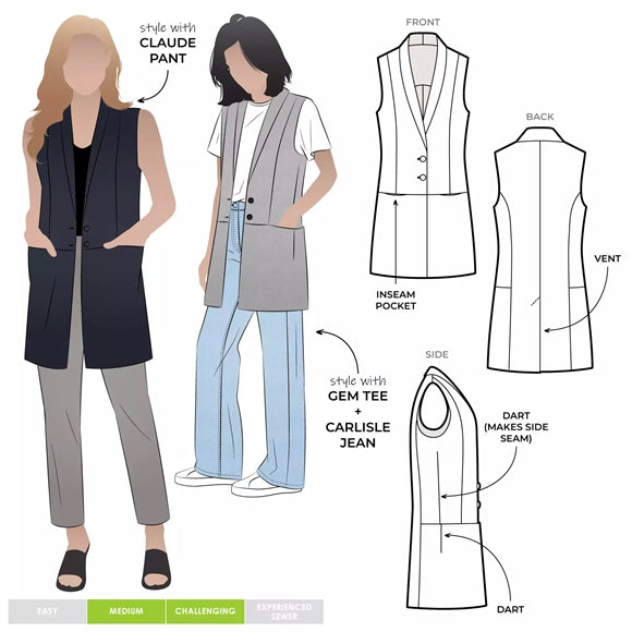 'Andrea' vest symønster (S)