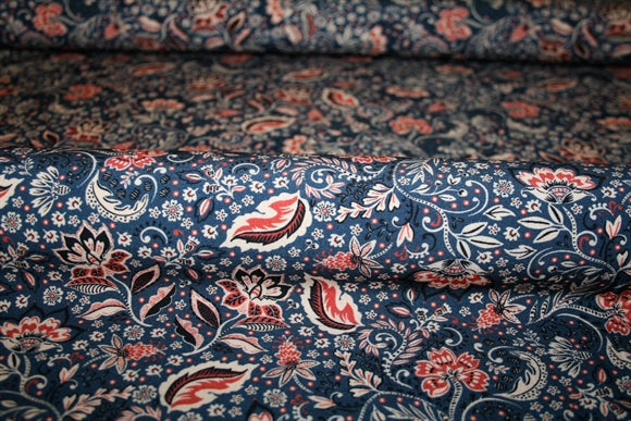 'Blue Flowers' Viscose Poplin