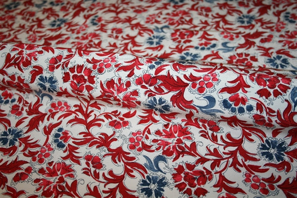 'Floraison Rouge et Bleu' Viscose