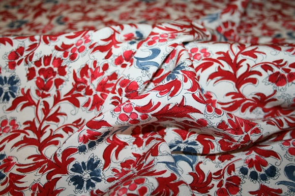 'Floraison Rouge et Bleu' Viscose