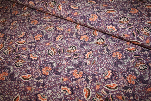 'Purple Flowers' Viscose Poplin