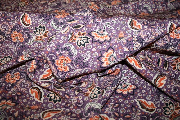 'Purple Flowers' Viscose Poplin