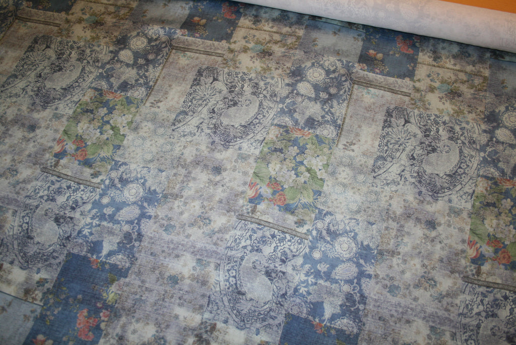 Nostalgia Vintage – satinvævet viskose med vintage patchworkprint