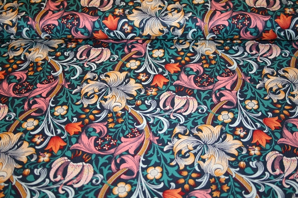 William Morris 'Golden Lily Teal' Bomuld