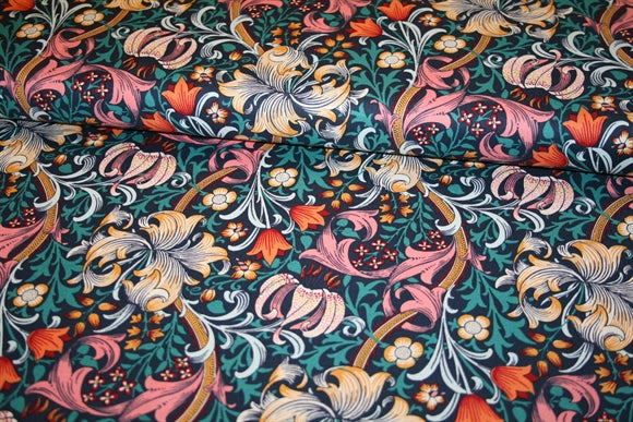William Morris 'Golden Lily Teal' Bomuld