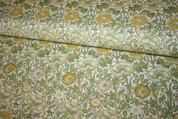 William Morris 'Mini Pink & Rose Sunflower' bomuldsstof – nærbillede