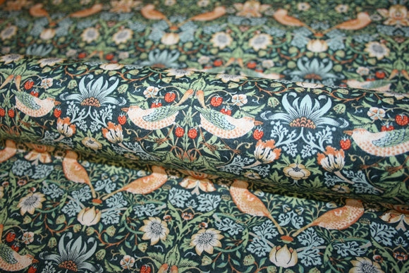 William Morris 'Mini Strawberry Thief Marine' Bomuld