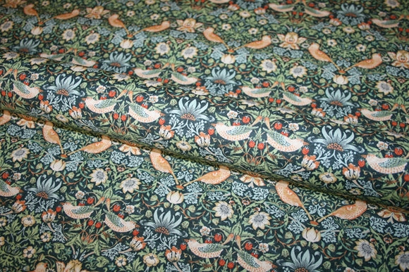 William Morris 'Mini Strawberry Thief Marine' Bomuld