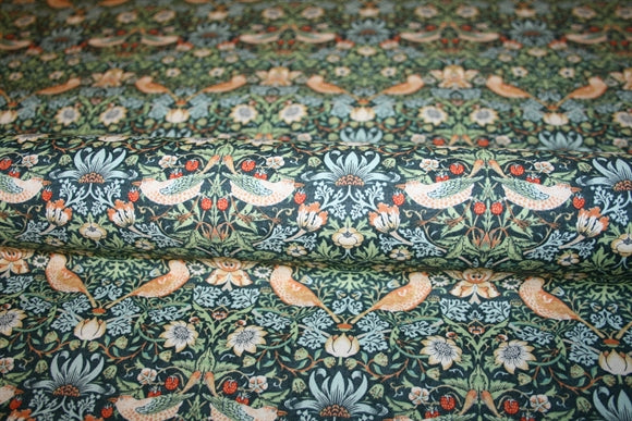 William Morris 'Mini Strawberry Thief Marine' Bomuld