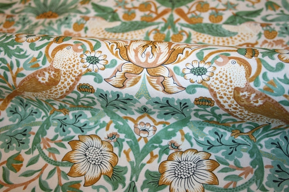William Morris 'Strawberry Thief Mint' Bomuld